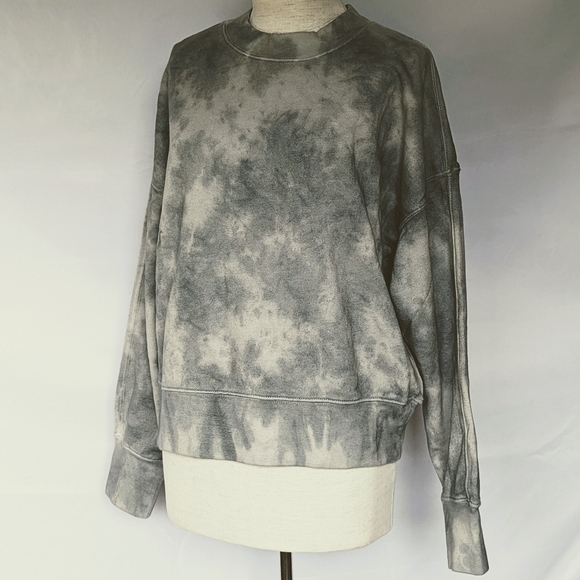 Hudson Sweatshirt Cutout Back Crew Long Sleeve 100% Cotton Grey Ice Dye M NWT - Picture 8 of 12